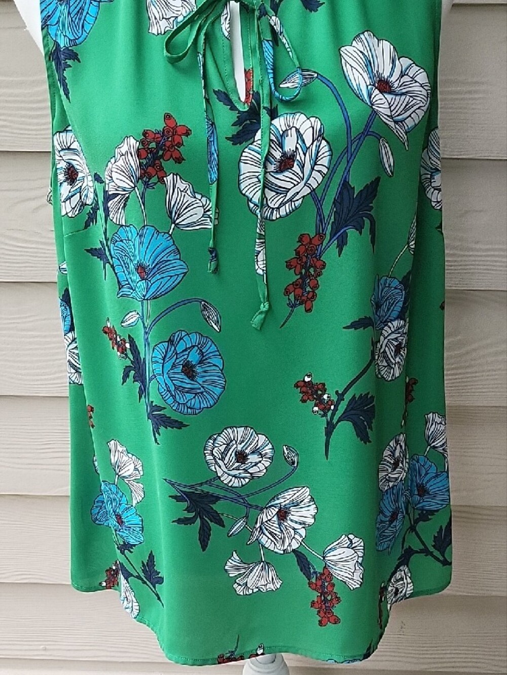 Cabi Primrose Floral Green Blouse – Sleeveless Tie-Neck Top – Women’s Size Large - Picture 6 of 13